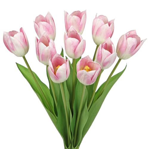 "Arborus Artificial Tulips Flowers ??? 20"" Long Stem Faux Tulips, 10PCS Real Touch Fake Pink Tulip for Vase, Farmhouse, Kitchen, Spring & Wedding Home Decor"
