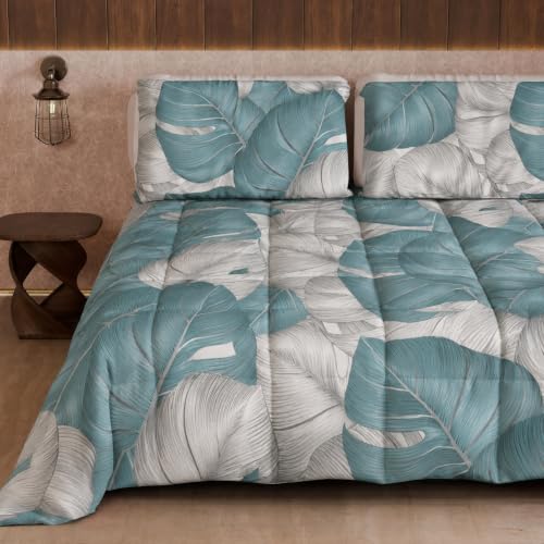 PETTI Artigiani Italiani Printed Winter Duvet 220 ?? 260 cm - Tropical Light Blue Silver, Reversible Microfibre Quilt, 300 g/m??, Made in Italy