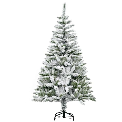 HOMCOM 5 Ft Snow Flocked Artificial Christmas Tree with Auto Open Green