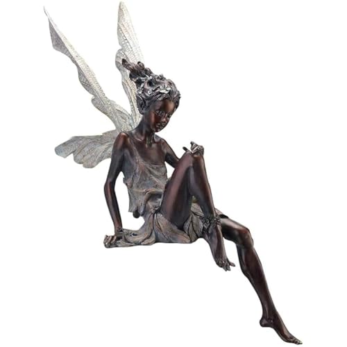 Romeeton Fairy Garden Ornaments Outdoor, Flower Fairy Statue Decoration, Charming Outdoor Fairy Tale Angel Sculpture Craft Landscaping Yard Patio Garden Sculptures & Statues (Brown)