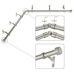Mayrhyme Brushed Nickel Corner Window Curtain Rods with Aluminum End Cap Finials and Brackets,1 Inch Diameter Bay Window Curtain Rods,2 Sided 36-72 Inch Adjustable Drapery Rod
