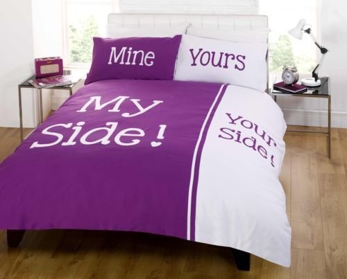 Rapport Home My Side Your Side King Size Duvet Cover and Two Pillowcases Bed Set Bedding Linen, Damson Purple