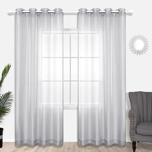 KOUFALL Silver Grommet Faux Linen Sheer Curtains 52x90 Inch Length