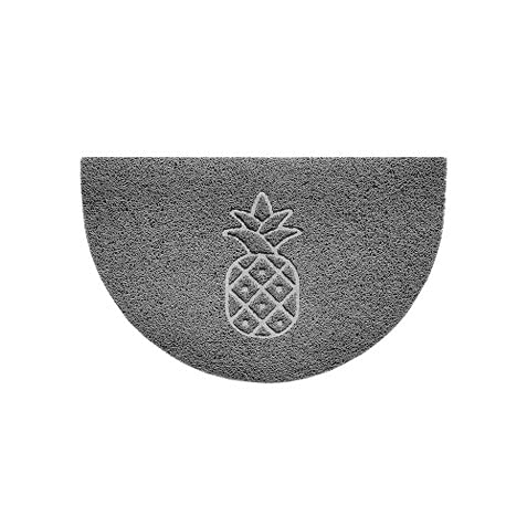 Nicoman Embossed Halfmoon Half Circle Door Mat Dirt-Trapper Jet-Washable Doormat 70x44cm (Grey, PINEAPPLE Shape) - Use Indoor or Sheltered Outdoor
