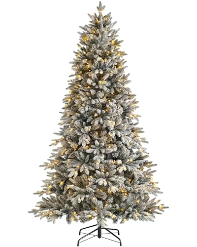 WeRChristmas Pre-Lit Slim Snow Flocked Christmas Tree with 250 Chasing Warm LED Lights, Multi-Colour, 5 feet/1.5m
