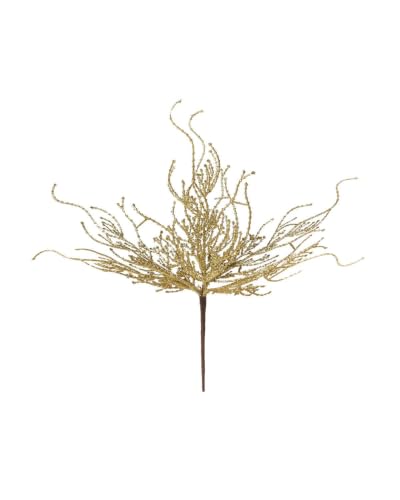 WeRChristmas Gold Glitter Twig Christmas Tree Pick, 33cm - 33cm gold glitter twig pick for adding branching texture, sparkle and layered detail to Christmas trees and arrangements