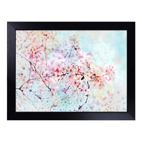 Lap Tray with Bean Bag Cushion, Japanese Cherry Tree In Pink - Handmade in the UK, Raised Wooden Edge, Padded Cushion, Heat-Resistant Wipe-Clean Surface, for Meals, Laptops and Crafts