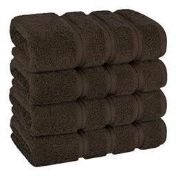 American Soft Linen Set of 4 Hand Towels for Bathroom, 100% Turkish Cotton, 600 g/m², Hand and Face Towels for Bathroom or Kitchen, Brown