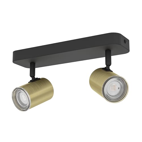 Eglo Ceiling lamp Consuma 1, 2-Flame spot bar, Bathroom Spotlight, Metal Light in Black and Brass, GU10 Socket, IP44