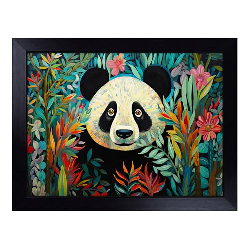 Lap Tray with Bean Bag Cushion, Panda Art Deco - Handmade in the UK, Raised Wooden Edge, Padded Cushion, Heat-Resistant Wipe-Clean Surface, for Meals, Laptops and Crafts