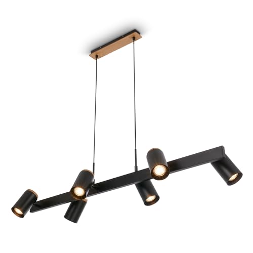 BRILONER - Pendant Light with Spotlight Heads, Adjustable, 6X GU10 Socket, Ceiling Light, Pendant Lights for Kitchen, Dining Room, Hanging lamp, 110 x 24.9 x 120 cm, Black-Wood