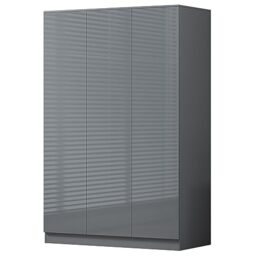 FWStyle Gloss Dark Grey 3 Door Wardrobe with Soft Close Hinges, Scandinavian Modern Bedroom Storage Furniture with Hanging Rail and Shelving, Scratch Resistant Finish, W120 x H180 x D50cm