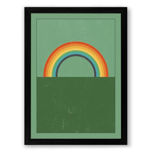 Rainbow Over Green Minimalist Framed Wall Art Print A3 (42×29.7cm) Black, Wall Decor for Living Room, Bedroom, Office & Home, Ready to Hang, Art Gift