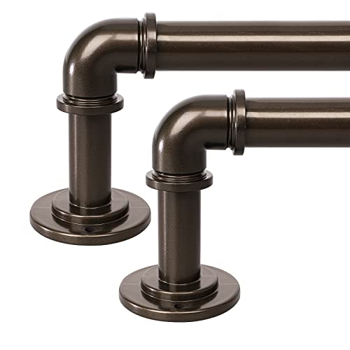 OLV 2 Pack Bronze Industrial Curtain Rods for Windows 48 to 84 Inch(4 to 7 Feet), 1 Inch Diameter Blackout Wrap Around Adjustable Heavy Duty Window Drapery Rods, Indoor and Outdoor