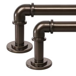 OLV 2 Pack Bronze Industrial Curtain Rods for Windows 48 to 84 Inch(4 to 7 Feet), 1 Inch Diameter Blackout Wrap Around Adjustable Heavy Duty Window Drapery Rods, Indoor and Outdoor