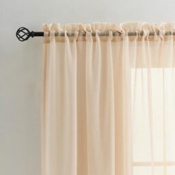 "MYSTIC-HOME Sheer Curtains Taupe 45 Inch Length, Rod Pocket Voile Drapes Treatments Semi Crinkle Curtain Panels Set of 2, Taupe, 52"" Wx45 L"
