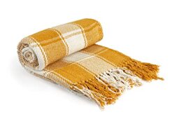 Emma Barclay Frisco - Recycled Cotton Traditional Check Chair Sofa Setee Throw Over Blanket in Ochre Yellow - 90x100 (228x254cm)
