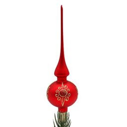 Lauschaer Christmas Tree Decoration - Christmas Tree Topper Matt Red with Glitter Decoration in Gold, Ornaments, Length Approx. 28 cm