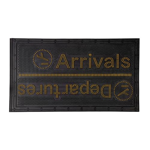 Fisura - Original Arrivals/Departures Black and Yellow Door Mat for Outdoors Entrance Door Mat with Spikes Rubber Door Mat with Message Doormat 70 x 40 cm