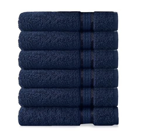 COTTON CRAFT -Ultra Soft 6 Pack Hand Towels -41x71 -Night Sky - 100% Pure Ringspun Cotton - Luxurious Rayon trim - Ideal for everyday use - Easy care machine wash