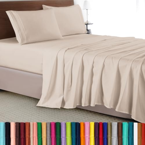 Elegant Comfort Luxury 4-Piece Bed Sheet Set - Luxury Bedding 1500 Premium Hotel Quality Microfiber, Wrinkle Resistant Cool & Breathable, Easy Elastic Fitted, King, Cream-Beige