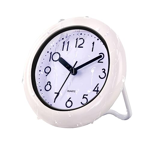 LFGKeng Bathroom Waterproof Wall Clock with Towel Rack - Quartz Movement, Plastic Frame, Flexible for Hanging or Standing, Modern Silent Small Clock for Living Room and Kitchen