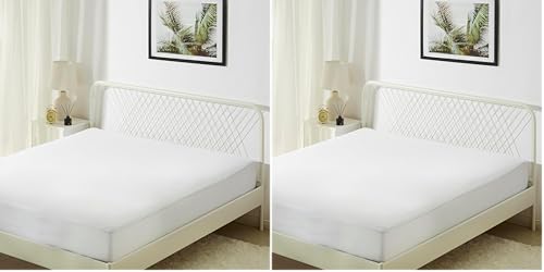 Amazon Basics Waterproof Mattress Protector, 45 cm Extra Deep Stretch Skirt, Washable King Bed Fitted Mattress Cover, 180 x 200 cm, White (Pack of 2)