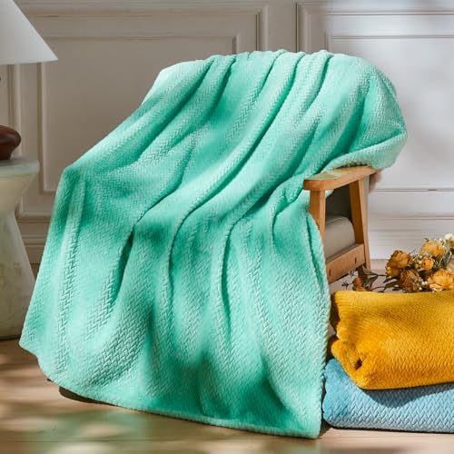 "NEWCOSPLAY Super Soft Throw Blanket Premium Silky Flannel Fleece Leaves Pattern Lightweight Blanket All Season Use (Aqua, Throw(50""x60""))"