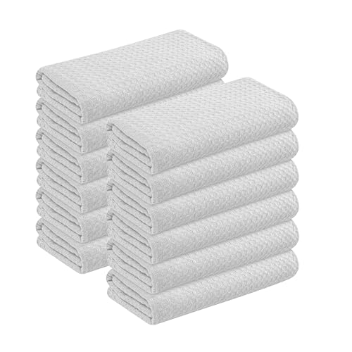 Softopia Cotton White Waffle Kitchen Dish Towels 100% Cotton, Soft, Absorbent, Quick Drying, Multipurpose Use, Bar & Hand Towels, 16x26 Inches, Durable, Machine Washable, Reusable, Set of 12