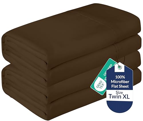 Royale Linens 2 Pack Bulk Flat Sheet Set - Top Sheets - Soft Microfiber - Wrinkle & Stain Resistant - for Hotel, Massage Table, Hospital, Dorm - Twin XL Flat Sheet Sold Separately (Twin Xl, Chocolate)