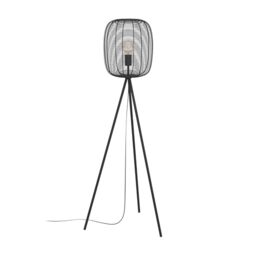 Eglo Tripod Floor lamp Rinroe, Three-Legged floorlamp for Living Room, Industrial Design Standing Light, Black Metal, E27 Socket, 140.5 cm