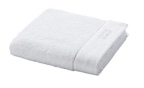 Möve x STEFFEN SCHRAUT Classic Collection Bath Towel Uni with Herringbone - Border 80 x 150 cm, Towels – Made in Germany, 100% cotton, Snow (White)