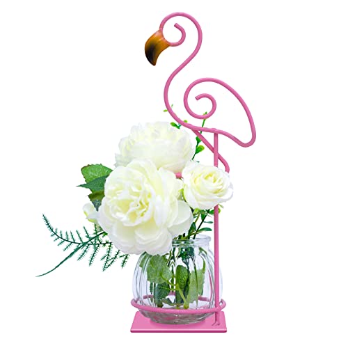 Joyathome Desktop Glass Planter Vase Holder, esktop Glass Planter Hydroponics Vase???Metal Flamingo Plant Terrarium??? Stand for Plants Creative Decorations for Home Patio Lawn Garden