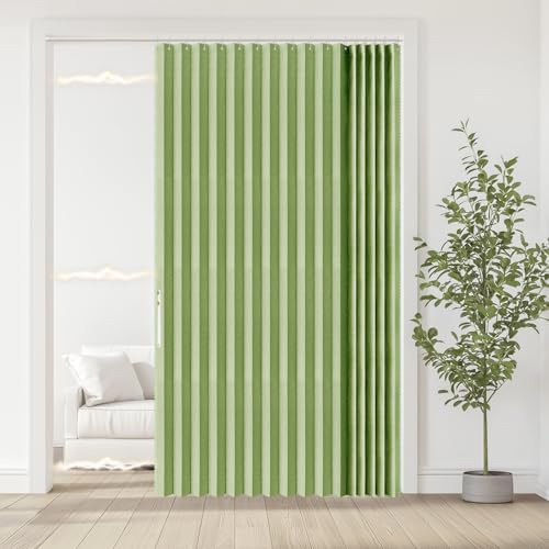 Jilron Accordian Door Curtain, 100% Blackout Folding Magnetic Doorway Curtains,Linen Style Closet Doors,for Room Divider,Privacy Protection???W72 x L78,Green,1 Panel???