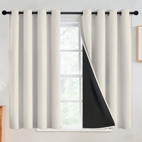 SimpleHome Cream 100% Blackout Curtains Room Darkening Living Room 45 Inch - Curtains for Bedroom,Thermal Insulated Grommet Window Drapes,Curtains for Living Room with Black Back,52 x 45 Inch,2 Panels
