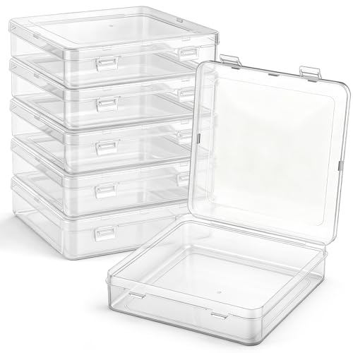 Jetec 6 Pieces Mini Plastic Clear Beads Storage Containers Box for Collecting Small Items, Beads, Jewelry, Business Cards, Game Pieces, Crafts (5.9 x 5.9 x 1.5 Inch)