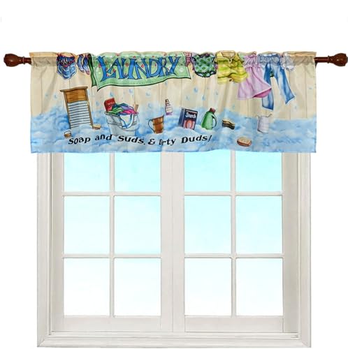 EZ.enjoy Colorful Soap and Suds Laundry Room Window Curtain Valance for Spring Summer Everyday Rod Pocket 58 X 18 Inches