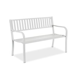 Relaxdays 2-Seater Garden Bench, HxWxD: 82 x 127.5 x 59.5 cm, Steel, for Garden, Terrace, Balcony, Park, White