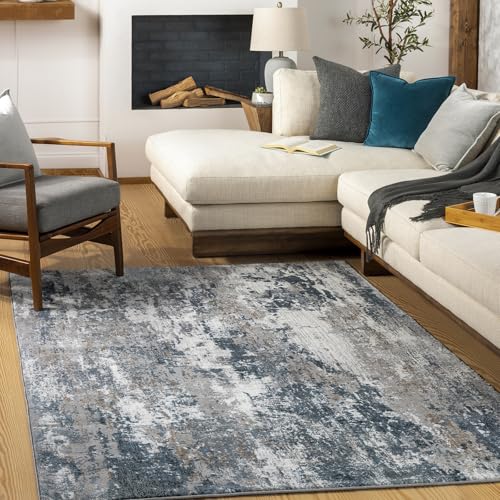 Livabliss Noello Abstract Area Rug, 160 x 213 cm, Sky Blue & Ivory, 100% Polyester Medium Pile, Durable Jute Backing, Machine Woven Indoor Carpet for Living Room, Bedroom & Dining Room