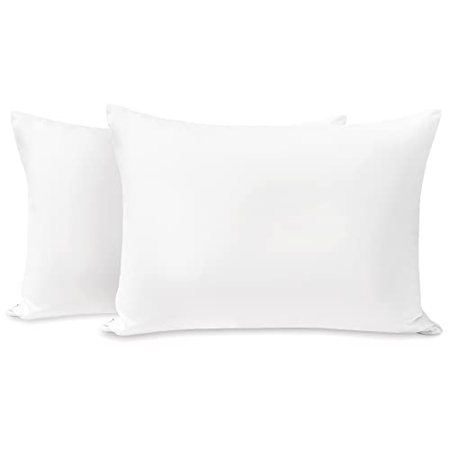 "TILLYOU Toddler Pillowcase 2 Pack with Zipper,Silky Soft Microfiber 13"" x 18"" Kids Travel Pillow Cases,White"