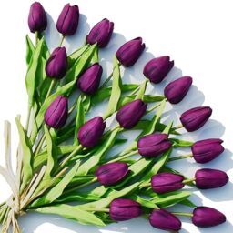 ONLY ART Artificial Purple Tulips 20 Pcs – 13.5 Inch PU Faux Flowers with Bendable Stems for Home Décor, Wedding Centerpieces, DIY Floral Arrangements, Table Decorations