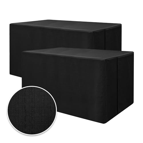 HolidayIdeas 2 Pack Fitted Table Covers Rectangle - 72 x 30 Inch - Black Linen Textured Tablecloths for 6 Foot Tables, Fabric Tableclothes for Craft Show, Trade Show, Parties, Banquet