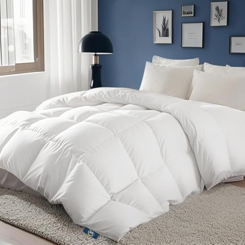 "Serta European Down Comforter King Size All Season, 100% Cotton, 600 Fill Power Extra Fluffy, Made in USA, White Down Duvet Insert, Lightweight Medium Warmth, Hotel Style, 106""x 90"" White"