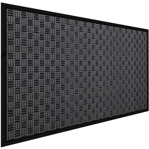 MAT 7-BANQUET Outdoor Door Mat for Front Door 36 x 59 inch Welcome Mat Debris Mud Trapper Outside Rubber Floor Mat Rug Large Extra Thick Textured Outdoor Mat for Entryway Frontgate Waterproof Gray