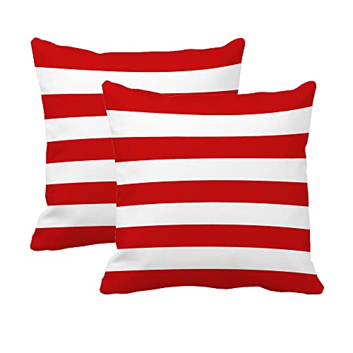 Leaveland Red and White Stripe Set of 2 16x16 Inch Cotton Polyester Square Throw Pillow Cover Decorative Soft Cushion Case Fall Autumn Winter Christmas Home Decor Sofa Standard Size Accent Pillowcase