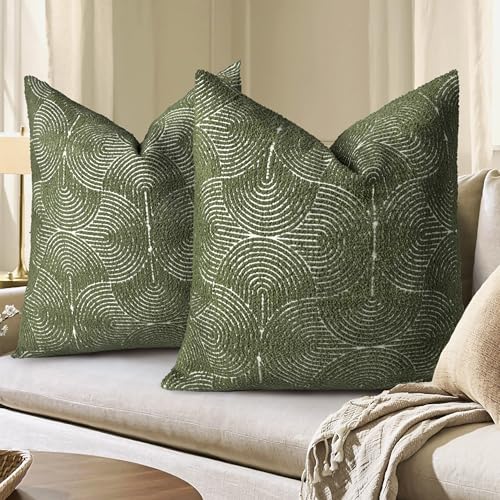 AELS Boho Decorative Textured Throw Pillow Covers 26x26, Modern Mid Century Rainbow Tufted Pillow Case, Farmhouse Rustic Geometric Woven Cushion Case for Bed Couch Sofa, Olive Green