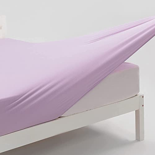 Lilac Fitted Sheet Double Bed - Jersey Cotton Fitted Sheet Double Deep Pocket - Lilac Bedding Double 4 Way Stretch Fitted Sheets - Shrinkage and Fade Resistant. 140x200cm.