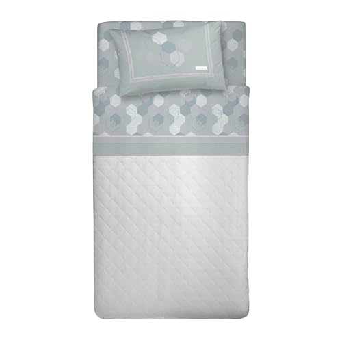 PENSIERI DELICATI Single Bed Set, Flannel, 100% Warm and Soft Cotton, Complete Bedding Set for Single Bed 90 x 200 cm, Includes Bottom Sheet, Top Sheet and 1 Pillowcase, Made in Italy, Bologna Green