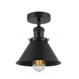LEDSone Vintage Ceiling Lights for Living Room Black Metal Industrial Ceiling Light Fixture E27 Flush Mount 18cm Vintage Conical Shade for Kitchen Dining Bedroom