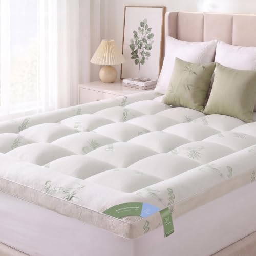 "Cooling Rayon Bamboo Mattress Topper Full Size with 8-21"" Deep Pocket Mattress Pad for Double Bed Size Pillow Top Mattress Cover Mattress Protector with 1200 GSM Down Alternative Fill (54x75)"